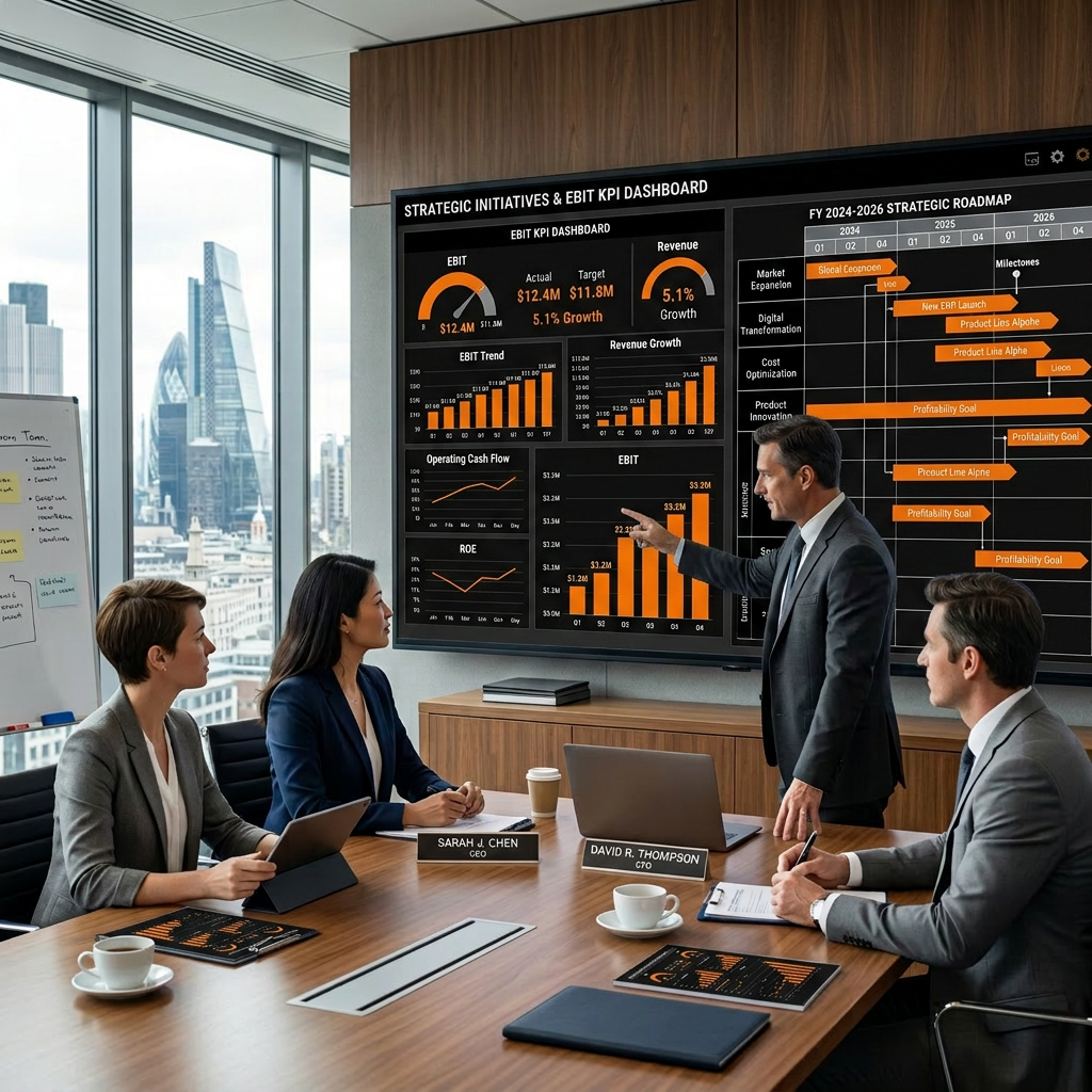 Black report, orange charts and KPIs